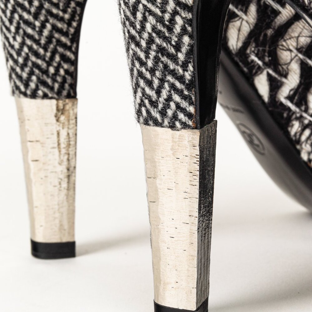 Chanel G27462 Wool Tweed Lace Up Silver Heel Booties - Picture 10 of 13